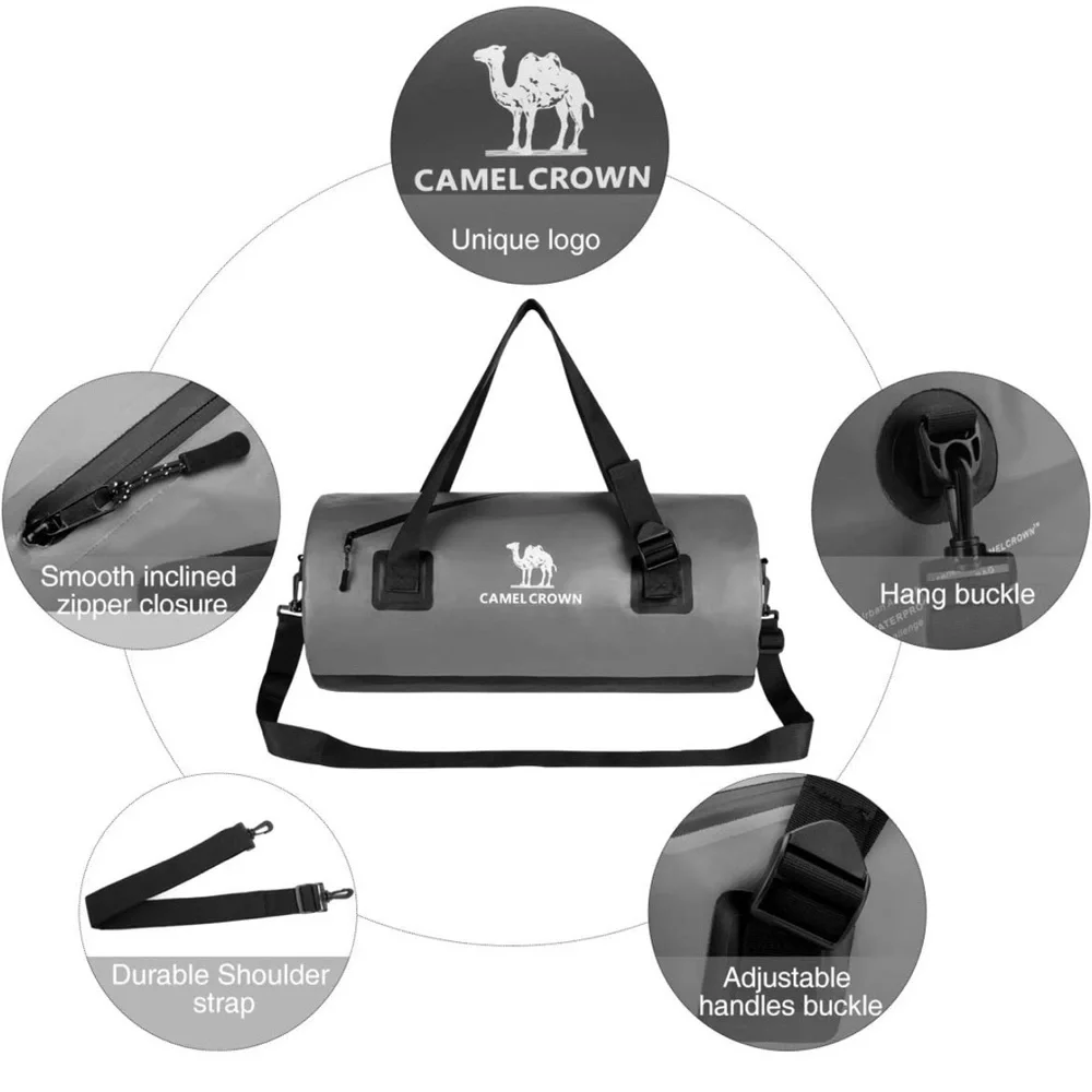 CAMEL CROWN Waterproof Duffel 26L PVC Airtight Sport Travel Backpack Luggage~NWT